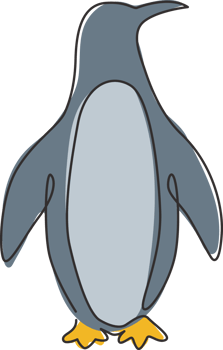 Single continuous line drawing of adorable penguin for company business logo identity. Arctic animal bird mascot concept for kids stationary product. One line draw graphic design vector illustration png