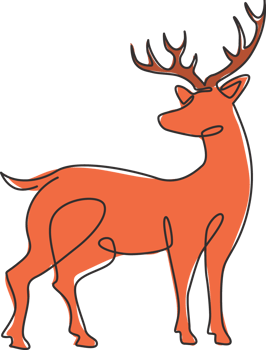 Single continuous line drawing of elegance cute deer for national zoo logo identity. Luxury buck mascot concept for animal hunting club. Modern one line draw graphic vector design illustration png