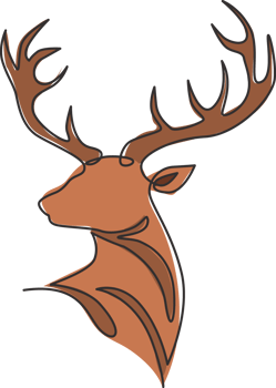 Single continuous line drawing of elegance head deer for national zoo logo identity. Luxury buck mascot concept for animal hunting club. Dynamic one line draw graphic vector design illustration png