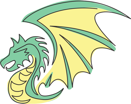 One single line drawing of scary beast dragon for china ancient museum logo identity. Legend fairy tale animal mascot concept for ancient chinese organization. Continuous line draw design illustration png