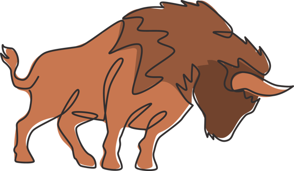 One single line drawing of healthy organic american bison for livestock cattle logo identity. Big buffalo mascot concept for canned meat food. Modern one line draw design vector graphic illustration png