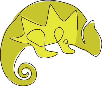 One continuous line drawing of exotic chameleon with spiral tail mascot concept for conservation national park. Rare reptile animal for company logo identity. Continuous line draw design illustration png