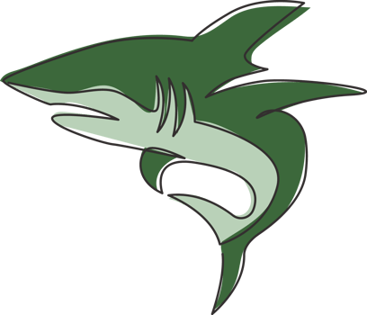 One continuous line drawing of shark sea fish predator for underwater life aquarium logo identity. Wild sea animal concept for nature lovers foundation mascot. Single line draw design illustration png
