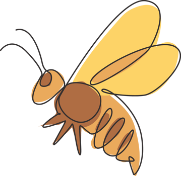 One continuous line drawing of elegant bee for company logo identity. Organic honey farm icon concept from wasp insect animal shape. Single line vector draw graphic design illustration png