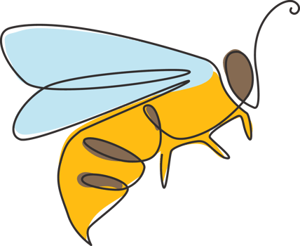 One continuous line drawing of elegant bee for company logo identity. Organic honey farm icon concept from insect wasp animal shape. Single line draw graphic design vector illustration png