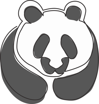 Single continuous line drawing of funny panda head for corporation logo identity. Company icon concept from cute mammal animal shape. Trendy one line draw vector design graphic illustration png