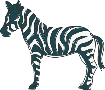 One single line drawing of zebra for national park zoo safari logo identity. Typical horse from Africa with stripes concept for kids playground mascot. Continuous line draw vector design illustration png