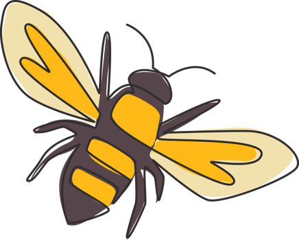 Single continuous line drawing of decorative bee for farm logo identity. Honeycomb producer icon concept from wasp animal shape. One line draw graphic design vector illustration png