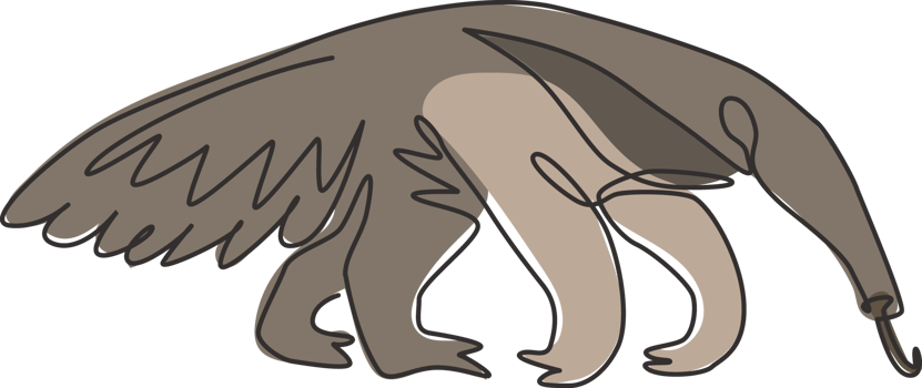 One continuous line drawing of giant anteater for logo identity. Vermilingua mammal animal mascot concept for national zoo icon. Modern single line draw design graphic vector illustration png