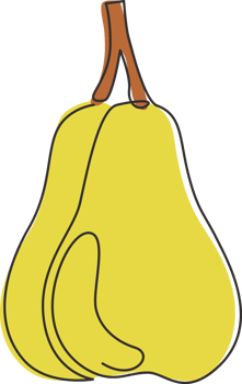 Single one line drawing of whole healthy organic pear for orchard logo identity. Fresh tropical fruitage concept for fruit garden icon. Modern continuous line draw design graphic vector illustration png