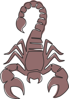One continuous line drawing of danger scorpion for company logo identity. Dangerous insect mascot concept for poisonous liquid icon. Single line draw design vector illustration graphic png