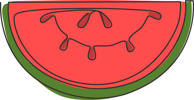 Single continuous line drawing of sliced healthy organic watermelon for orchard logo identity. Fresh fruitage concept for fruit garden icon. Modern one line draw graphic design vector illustration png