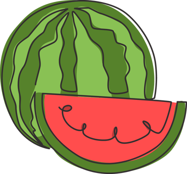 Single one line drawing of sliced and whole healthy organic watermelon for orchard logo identity. Fresh fruitage concept for fruit garden icon. Modern continuous line draw design vector illustration png