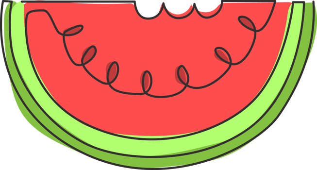 One continuous line drawing of sliced healthy organic watermelon for orchard logo identity. Fresh fruitage concept for fruit garden icon. Modern single line draw design vector graphic illustration png