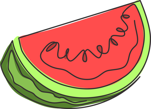 One continuous line drawing of sliced healthy organic watermelon for orchard logo identity. Fresh fruitage concept for fruit garden icon. Modern single line draw design graphic vector illustration png