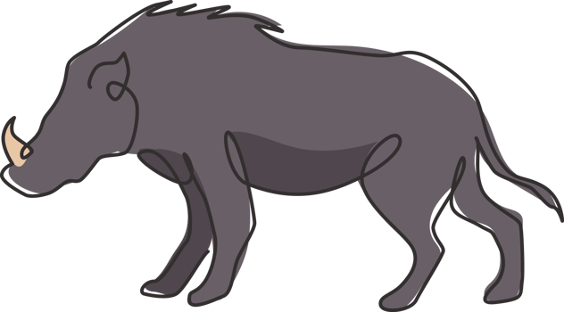 One continuous line drawing of savage common warthog for company logo identity. African savanna pig mascot concept for national safari park icon. Modern single line draw design vector illustration png