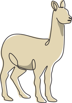 One continuous line drawing of funny alpaca for farm logo identity. Domesticated mammal animal mascot concept for livestock icon. Modern single line draw design vector graphic illustration png