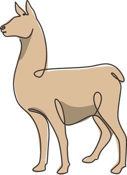 Single continuous line drawing of cute alpaca for company logo identity. Mountain llama mascot concept for national conservation park icon. Modern one line graphic draw design vector illustration png