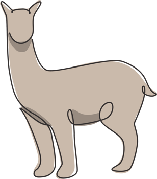Single one line drawing of adorable alpaca for company logo identity. South American camelid mascot concept for national zoo icon. Modern continuous line draw graphic design vector illustration png