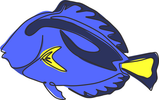 Single continuous line drawing of adorable blue tang fish for marine company logo identity. exotic surgeonfish mascot concept for sea world show icon. Modern one line draw design vector illustration png