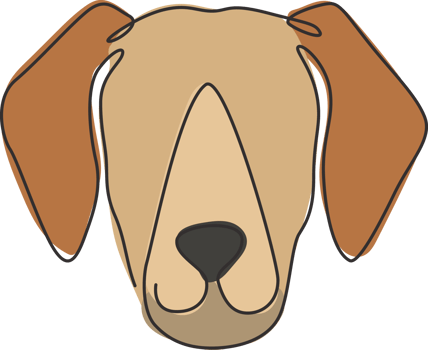 Single continuous line drawing of cute labrador retriever dog head for logo identity. Purebred dog mascot concept for pedigree friendly pet icon. Modern one line draw design vector illustration png