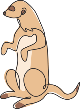 One single line drawing of adorable meerkat for company logo identity. Suricata suricatta animal mascot concept for national zoo icon. Modern continuous line draw design vector graphic illustration png
