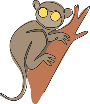 Single one line drawing of funny tarsier for foundation logo identity. Nocturnal primate animal mascot concept for pet lover club icon. Modern continuous line draw design vector graphic illustration png