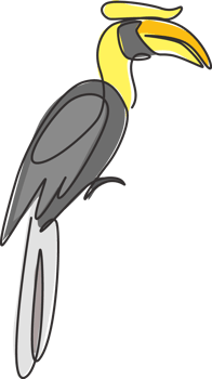 One single line drawing of adorable hornbill for zoo logo identity. Large size bird mascot concept for bird lover club icon. Modern continuous line draw design graphic vector illustration png