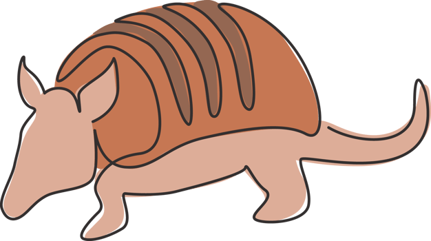 One single line drawing of exotic armadillo for company logo identity. Leathery armoured shell mammal mascot concept for national park icon. Modern continuous line draw design vector illustration png