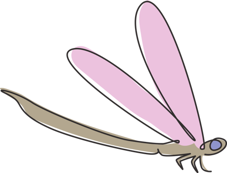 One single line drawing of cute dragonfly for company logo identity. Odonata animal mascot concept for insect lover club icon. Modern continuous line draw design vector illustration png