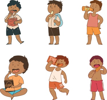 Cute African American Boy and Girl in Different Poses and Gestures Vector Set