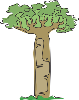Single continuous line drawing giant baobab tree for wall decor poster. Gigantic plant concept for national park. Tourism and travel vacation concept. Modern one line draw design vector illustration png