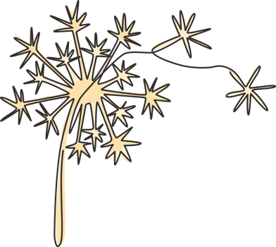 One single line drawing of beauty fresh taraxacum for garden logo. Printable decorative dandelion flower for home decor wall art poster print. Modern continuous line draw design vector illustration png