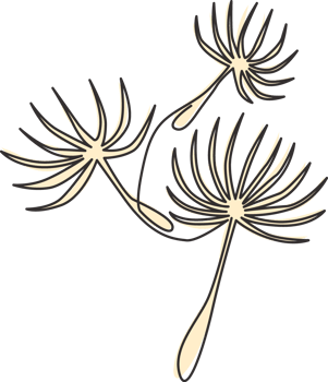 One continuous line drawing of beauty fresh taraxacum for home decor wall art poster print. Printable decorative dandelion flower concept for greeting card. Single line draw design vector illustration png