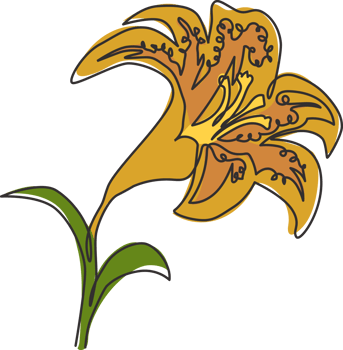Single continuous line drawing of beauty fresh tiger lily for home decor wall art poster print. Printable decorative lilium flower for wedding invitation card. One line draw design vector illustration png