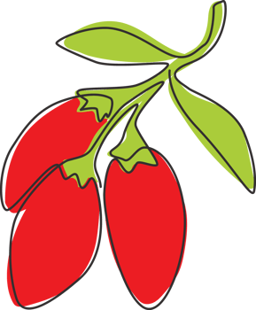 One continuous line drawing stack whole healthy organic goji berries for orchard logo identity. Fresh fruitage concept for fruit garden icon. Modern single line draw design vector graphic illustration png