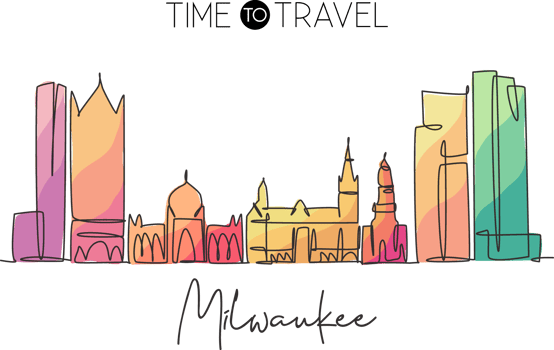 One continuous line drawing of Milwaukee city skyline, United States. Beautiful landmark. World landscape tourism and travel poster. Editable stylish stroke single line draw design vector illustration png
