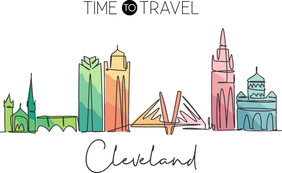One continuous line drawing of Cleveland city skyline, United States of America. Beautiful landmark. World landscape tourism travel poster. Editable stroke single line draw design vector illustration png