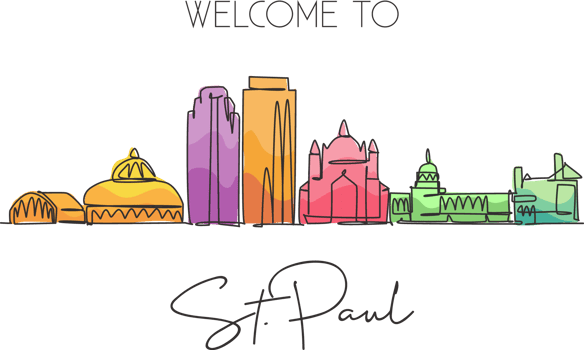 Single continuous line drawing Saint Paul city skyline, Minnesota. Famous city scraper landscape. World travel concept home wall decor poster print art. Modern one line draw design vector illustration png