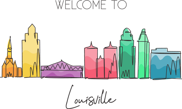 Single continuous line drawing Louisville city skyline, Kentucky. Famous city scraper and landscape. World travel concept home wall decor poster print. Modern one line draw design vector illustration png
