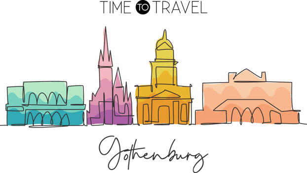 One single line drawing of Gothenburg city skyline, Sweden. Historical town landscape in the world. Best holiday destination. Editable stroke trendy continuous line draw design vector illustration png