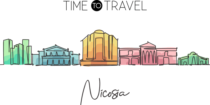 Single continuous line drawing of Nicosia city skyline, Cyprus. Famous city scraper landscape. World travel concept home wall decor poster print art. Modern one line draw design vector illustration png