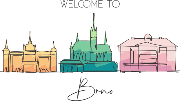 One continuous line drawing of Brno city skyline, Czech Republic. Beautiful landmark. World landscape tourism travel home wall decor poster print. Stylish single line draw design vector illustration png