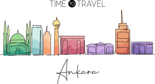 One single line drawing of Ankara city skyline, Turkey. Historical town landscape in the world. Best holiday destination. Editable stroke trendy continuous line draw design vector illustration png