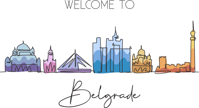 Single continuous line drawing of Belgrade city skyline, Serbia. Famous city scraper landscape. World travel concept home decor wall art poster print. Modern one line draw design vector illustration png