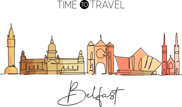 One continuous line drawing of Belfast city skyline, Northern Ireland. Beautiful landmark. World city landscape travel vacation. Editable stylish art stroke single line draw design vector illustration png