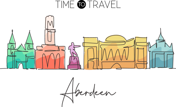 Single continuous line drawing of Aberdeen city skyline, Scotland. Famous city scraper and landscape. World travel concept wall decor poster print art. Modern one line draw design vector illustration png