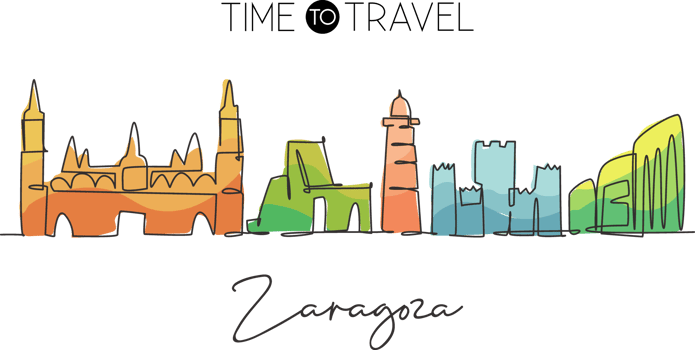 One single line drawing of Zaragoza city skyline, Spain. Historical skyscraper landscape in the world. Best holiday destination wall decor poster print. Continuous line draw design vector illustration png
