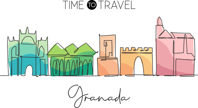 One single line drawing of Granada city skyline, Spain. Historical landscape in world postcard. Best holiday destination wall decor poster art. Trendy continuous line draw design vector illustration png