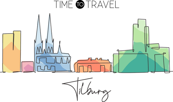 One continuous line drawing of Tilburg city skyline, Netherlands. Beautiful skyscraper. World landscape tourism travel home wall decor poster print. Stylish single line draw design illustration png